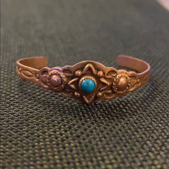 Vintage Jewelry - VTG BABY BRACELET SOUTHWESTERN COPPER W/TURQUOISE